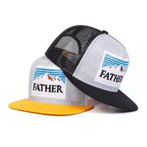 Gorra Trucker Bordada Father Mountain, Gris y Amarilla, Malla Ajustable, Unisex, Diseño de 6 Paneles - Product Image 5