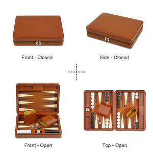 Sonny High Quality 9 Inch Portable Brown Leather Handmade Luxury <strong>Travel</strong> <strong>Backgammon</strong> <strong>Set</strong> - Product Image 2