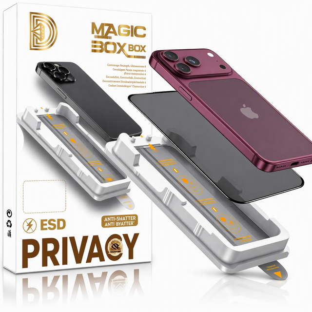 Magic Box Easy Applicator Install Privacy Screen Protector for Iphone 17 18 16 Pro Max Tempered Glass With Installation Tool Kit