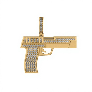 Colgante Grueso Personalizado de Oro Sólido 10K Estilo Hip Hop Vintage y Moderno, con Diseño de Pistola Minimalista y Diamantes Naturales, Joyería Fina, Regalo para Él/Ella - Product Image 1