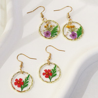 Boucles d'oreilles pendantes tendance en acier inoxydable pour femmes, forme ronde, fleurs séchées, bijoux de mode pour mariages, usage quotidien, cadeau