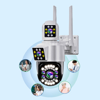 Cámara CCTV Wifi para Exteriores con 3 Lentes, Impermeable, 4MP, Tres Pantallas, Seguridad para el Hogar, Inalámbrica, Wifi, 4G