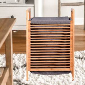 <b>Bamboo</b> fabric laundry <b>basket</b> for bathroom use, <b>bamboo</b> frame, Oxford cloth storage rack with movable handles and frame. - Product Image 1