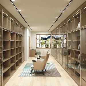 High-<b>End</b> Custom Melamine Walk-In Closet Wardrobe with Luxury Glass Storage Solution for Bedrooms Made Durable Plywood Material - Product Image 1