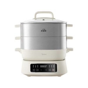 Olla Eléctrica Multifuncional Midea de 10L, Tres Niveles, Control Digital, Acero Inoxidable Blanco, con Temporizador - Product Image 4