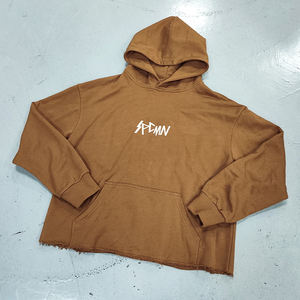 Felpa con orlo grezzo con stampa a sbuffo in cotone pesante Streetwear felpa con cappuccio con taglio personalizzato - Product Image 5