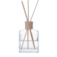Flacon carré en verre transparent de 100 ml avec bouchon compte-gouttes en bois pour diffuseur d'huiles essentielles rechargeable