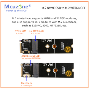 Tarjeta de red M.2 A a M Key NVME a WiFi6, compatible con AX200 MT7921K Intel 8265C CM4 Raspberry Pi Coral TPU Debian - Product Image 2