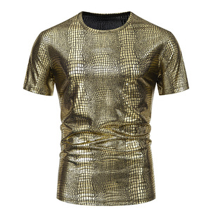 Chemises <span class=keywords><strong>polo</strong></span> à manches courtes décontractées pour hommes, col boutonné, effet métallique, <span class=keywords><strong>disco</strong></span>, brillantes, pour cosplay, fête - Product Image 3