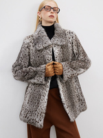 YR1277 femmes mode imprimé léopard vrai manteau de fourrure de lapin véritable veste de fourrure She & He