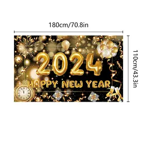 Zwart Goud Gelukkig Nieuwjaar Indoor Decoratie 2024 Gelukkig Nieuwjaar Achtergrond Banner