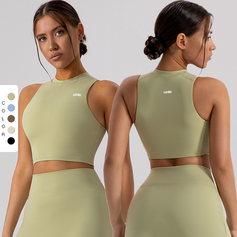 Customized Logo Breathable Skin Friendly Sports Vest Stand up Collar Tight Fit Beauty Back Running Fitness Yoga Vest for Women
