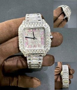 Montre-bracelet automatique de luxe pour homme, cadran carré, en acier inoxydable, sertie de moissanite blanche VVS1 et de diamants, style Hip Hop - Product Image 1