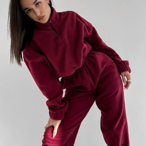 Ensemble sweat-shirt et pantalon OEM pour femme, col montant zippé, coupe ample, polyester, 2 pièces, tenue décontractée streetwear automne-hiver, impression sérigraphique - Product Image 5
