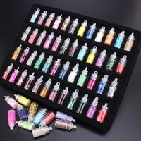 INTODIY 48 warna/Set botol kaca heksagonal Glitter bubuk digunakan untuk epoksi Resin seni dekorasi mengisi