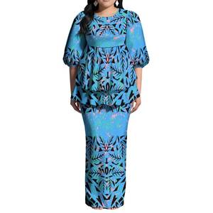 2025新到Puletasi褶边连衣裙定制萨摩亚印花粉扑袖长裙波利尼西亚背缝女士连衣裙两件套 - Product Image 3