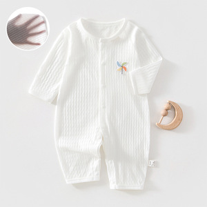 Mameluco de Bebé de Algodón Puro, Manga Larga, Ropa Delgada de Verano, Unisex, Body para Recién Nacido con Etiqueta de Tela Tejida - Product Image 1