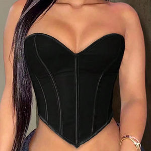 Top Modellante a Corsetto Nero con Scollatura a Cuore Senza Spalline per Donne, Top Sexy Aderente con Fascia Stringivita - Product Image 1