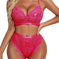 Lingerie sexy populaire pour le commerce extérieur, ensemble deux pièces en dentelle et polyester à demi-bonnet pour femme, style mignon et féminin, vente directe fabricant, pour la maison