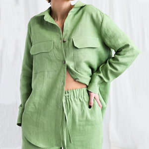 Custom Autumn <strong>Women</strong> Casual 2 Piece Set High Quality Solid <strong>Oversized</strong> <strong>Shirt</strong> and Pants <strong>Linen</strong>/Cotton for Wear - Product Image 2