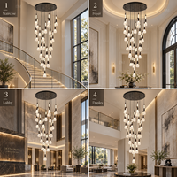 Lustre moderne de luxe pour escalier, grand escalier, hall d'hôtel, duplex, salon, lumière chaude LED, verre dépoli en forme de goutte, design fin