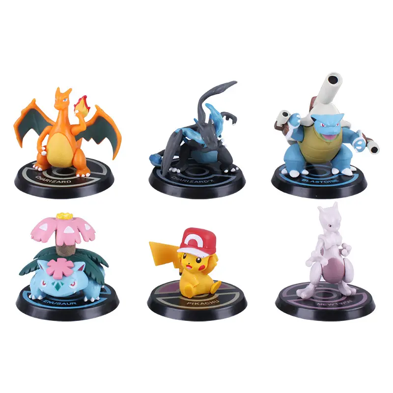 Minrong 6 stil Anime figürü Set pika-chu Charmander metle Mewtwo PVC bebek japon karikatür karakter Pokemoned heykelcik