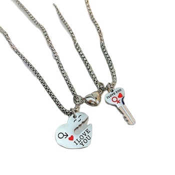 I Love You Couple Heart Lock Key Jewelry - Stainless Steel