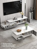 Ensemble de meuble TV télescopique en verre haut de gamme et table basse, nouveau modèle 2026 pour petits salons, mobilier de salon