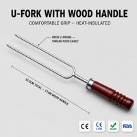 Support de grillades rotatif à 360 degrés avec 9 fourchettes en U, manche en bois, alimentation USB, pour barbecue extérieur