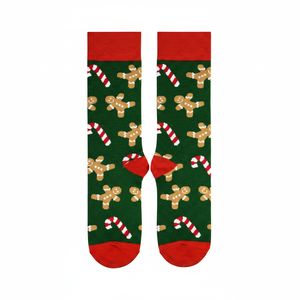 Chaussettes longues unisexes de Noël en tricot respirant avec imprimé canne à sucre et biscuits, taille unique, longueur genou, pour filles - Product Image 2