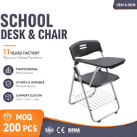 Chaise d'écolier pliable en plastique durable avec tablette d'écriture et panier en filet, empilable, pour la maison, le bureau et l'école - Vente en gros