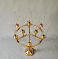 Grand chandelier en métal à 9 têtes pour décoration de table de mariage, porte-bougie, centre de table pour fiançailles et mariages, vases à fleurs