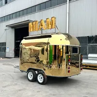 Camion de restauration mobile en acier inoxydable doré, personnalisé, pour la vente de snacks de rue