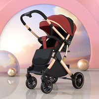 Poussette bébé pliable légère en métal avec conception à 4 roues, double usage en position assise et allongée, conception bidirectionnelle