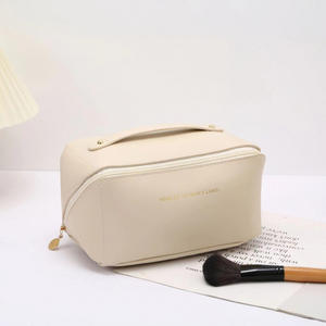 High-End PU Leather <b>Travel</b> Makeup <b>Bag</b> Storage Organizer Soft Thickened Pillow <b>Bag</b> Multi-Layer Waterproof Wide Open for <b>Toiletry</b> - Product Image 3