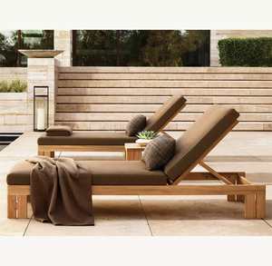Chaise longue d'extérieur classique <span class=keywords><strong>en</strong></span> teck, structure solide, assemblage stable, coussin à séchage rapide, résistant aux UV, durable pour le jardin - Product Image 1