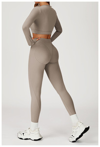 Traje atlético para <span class=keywords><strong>mujer</strong></span>, Sujetador deportivo ajustado de manga larga, ropa deportiva para gimnasio, pantalones cortos de cintura alta, mallas para <span class=keywords><strong>mujer</strong></span>, conjunto de Yoga para gimnasio - Product Image 4