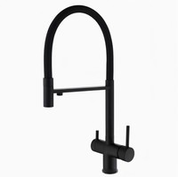 Robinet de cuisine moderne minimaliste en acier inoxydable, monotrou, avec cartouche céramique, trois-en-un, chaud/froid, double usage, extractible