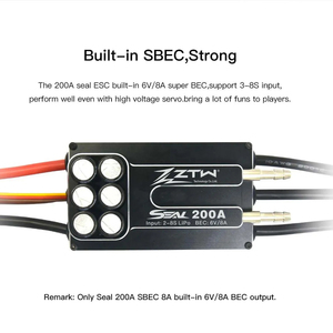 ESC Brushless Impermeabile ZTW Seal 200A 3-8S con SBEC 6V/8A, Uscita Stabile e Protezione dal Surriscaldamento per Hydrofoil, Tavole da Surf e Barche <span class=keywords><strong>RC</strong></span> da Corsa - Product Image 6