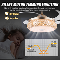 Ventilateur de plafond LED moderne de 42 pouces avec haut-parleur Bluetooth, corps en cristal, télécommande, lumière dimmable à 6 vitesses, AC 220V