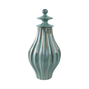 Vaso decorativo in ceramica scanalata con coperchio per l'arredamento del soggiorno, decorazione scultorea per la casa, centrotavola per la camera da letto. - Product Image 4