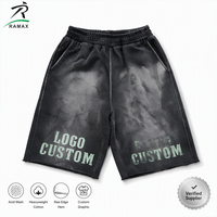 Shorts en coton épais délavé style vintage RAMAX pour hommes, coupe oversize, avec motifs graphiques usés – Vente en gros directe usine