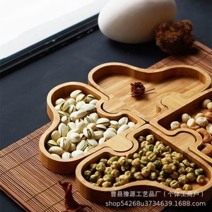 <b>Bamboo</b> Snack Plate 4 Compartment Irregular Shape Wooden Platter For Nuts Dried Fruit Living Room Use - Product Image 4