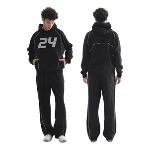 Vêtements pour hommes <span class=keywords><strong>ETAI</strong></span> |   Ensemble de survêtement de marque style sportif à capuche avec lettres, poches décontractées, en coton épais, avec bande de bordure compressée, pour l'hiver - Product Image 1