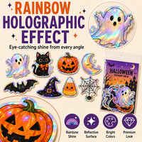 Autocollants holographiques personnalisés pour Halloween, découpés, imperméables, motifs fantômes mignons, chats noirs, citrouilles Jack O' Lantern, sorcières, pour ordinateur portable, bouteille d'eau, fête