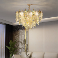 Lustre moderne en verre et acier inoxydable, suspension LED en forme de feuille et goutte de pluie en cristal pour salle à manger et chambre à coucher