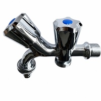. Robinet mural chromé robuste en laiton avec double sortie G1/2 et vanne d'angle pour machine à laver et jardin