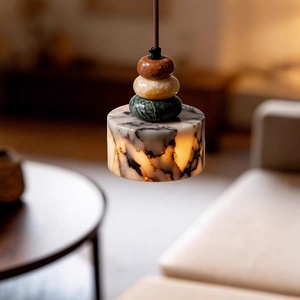 Lampe suspendue de luxe en marbre naturel Calacatta Viola, style Wabi-Sabi, pour <span class=keywords><strong>chevet</strong></span>, chambre, îlot de cuisine, bar - Product Image 2
