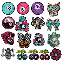 Patch brodé en tissu style rétro américain Gretel Billiard, motif poker, style cowboy, fleur, pour vêtements, patch décoratif