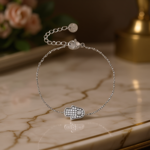 Amy Amy Hamsa Hand Bracelet 925 Silver Rhodium Plated Crystal <b>Charm</b> Minimalist Design for Women Everyday Wear - Product Image 2